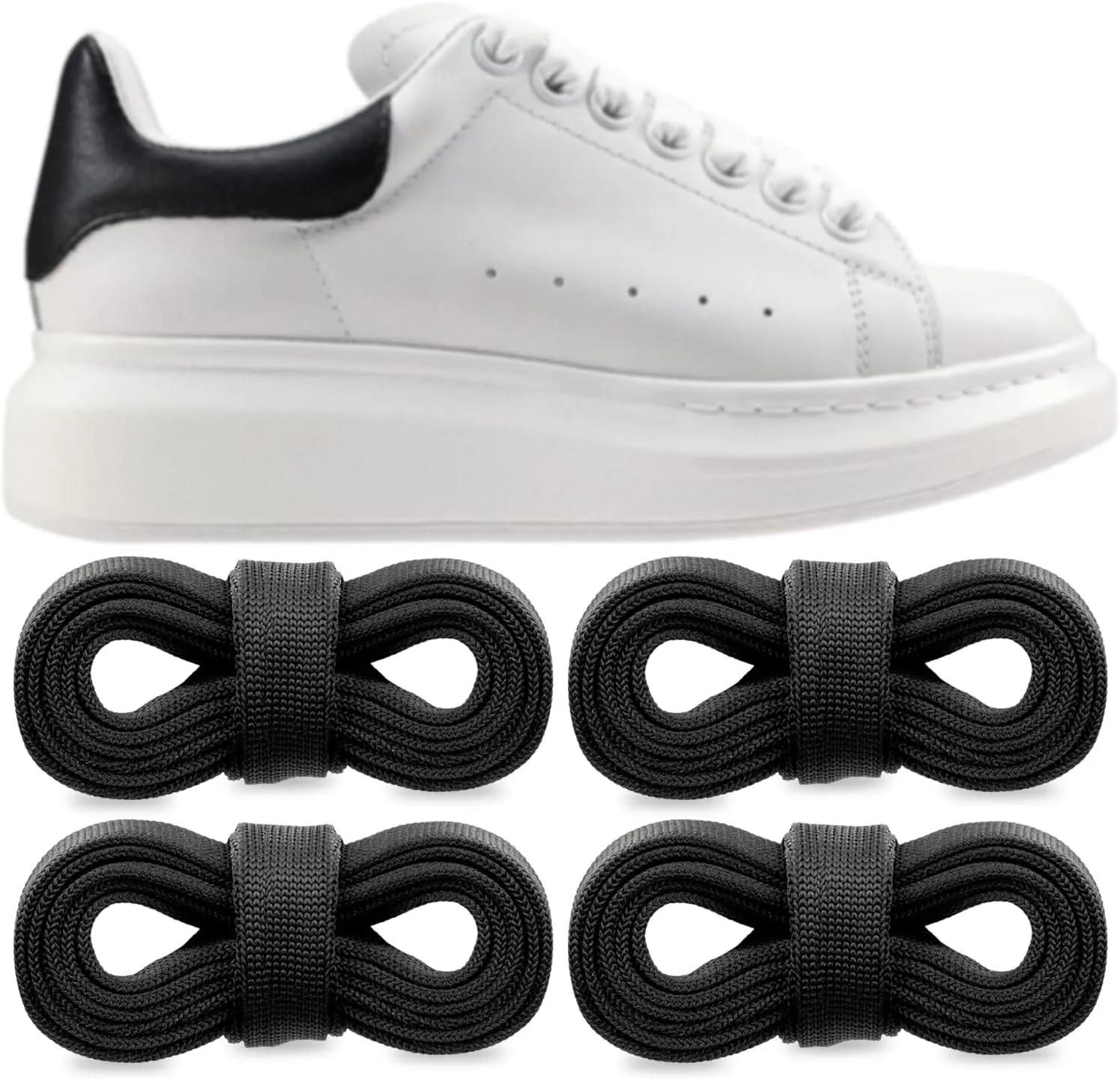 2 Pairs Shoelaces for Alexander McQueen Flat Shoe Laces Replacement Sneaker Shoes