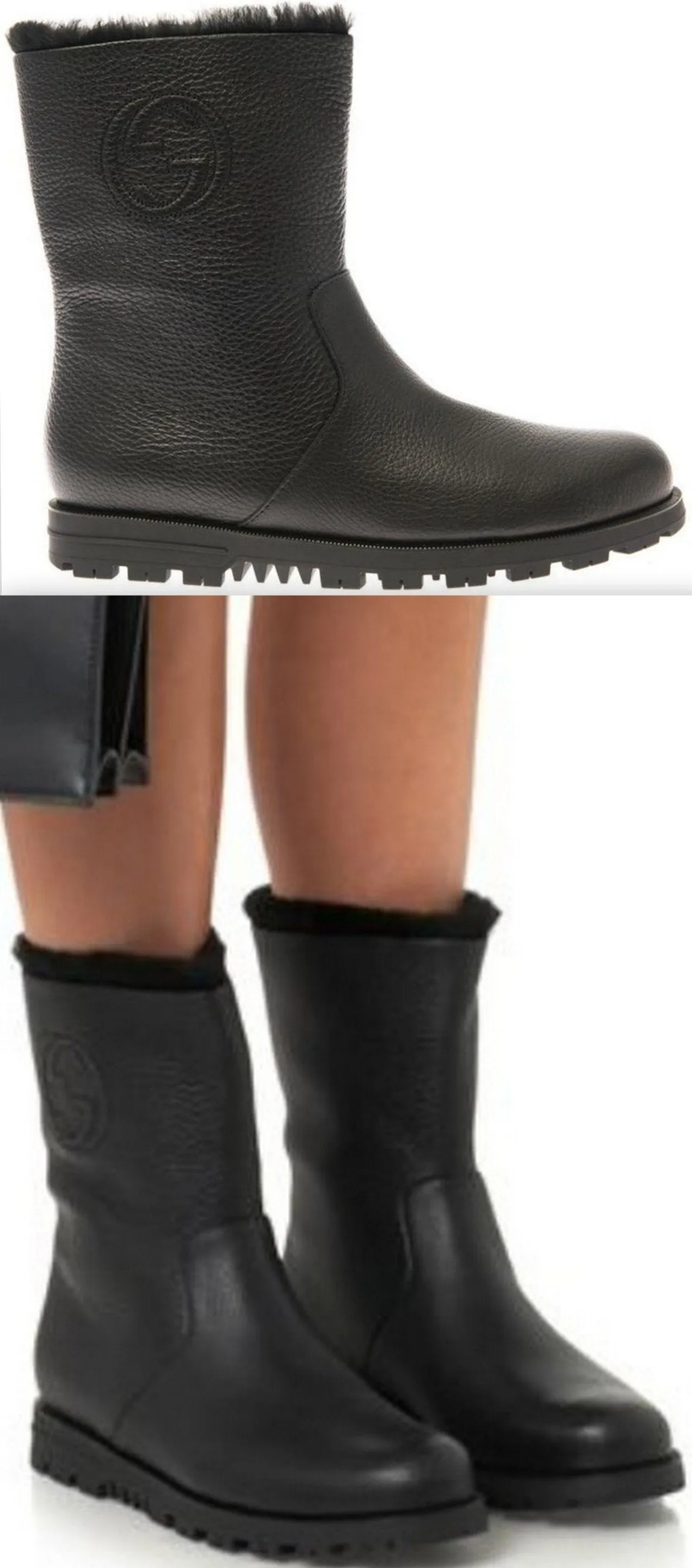 Black Meguro Fur-Lined Leather Ankle Boots