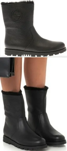 Black Meguro Fur-Lined Leather Ankle Boots