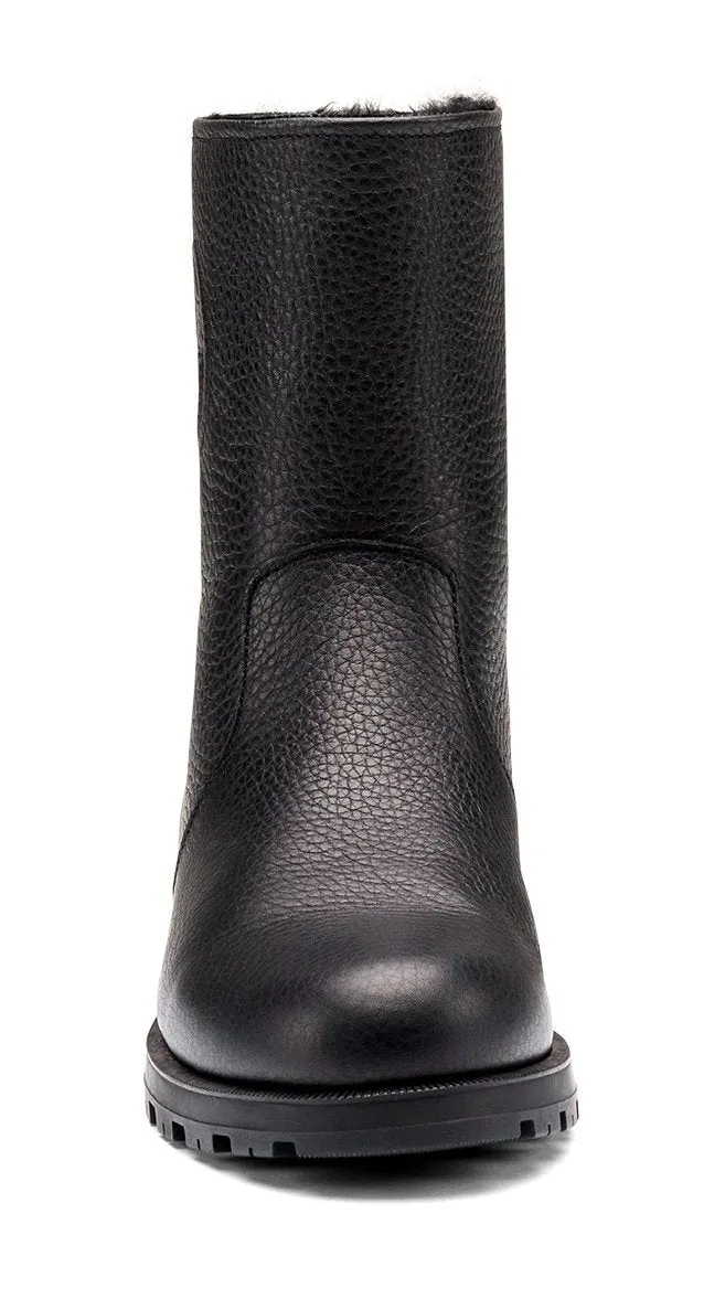 Black Meguro Fur-Lined Leather Ankle Boots
