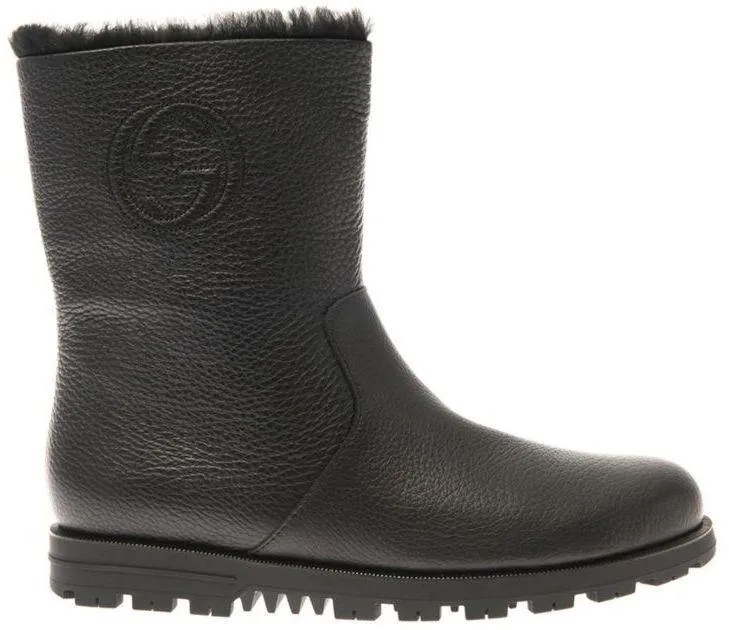 Black Meguro Fur-Lined Leather Ankle Boots