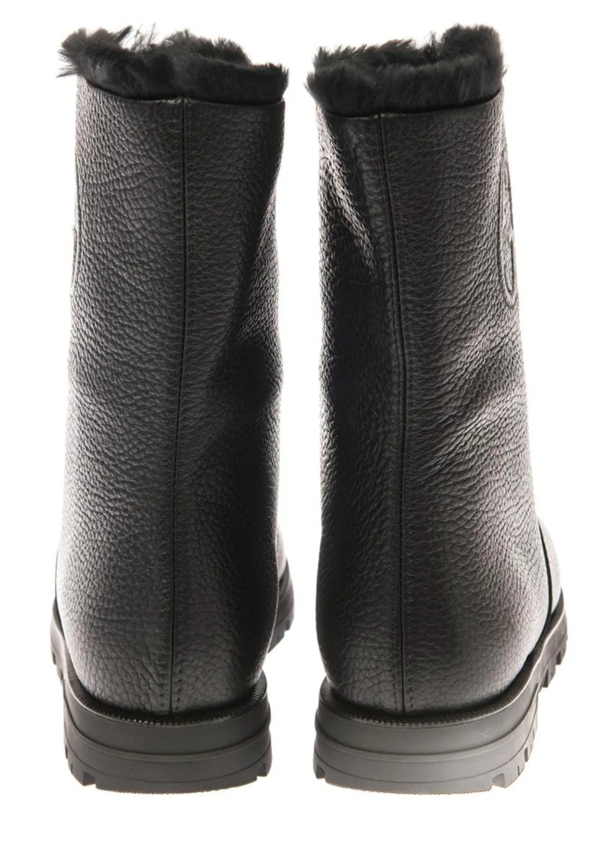 Black Meguro Fur-Lined Leather Ankle Boots