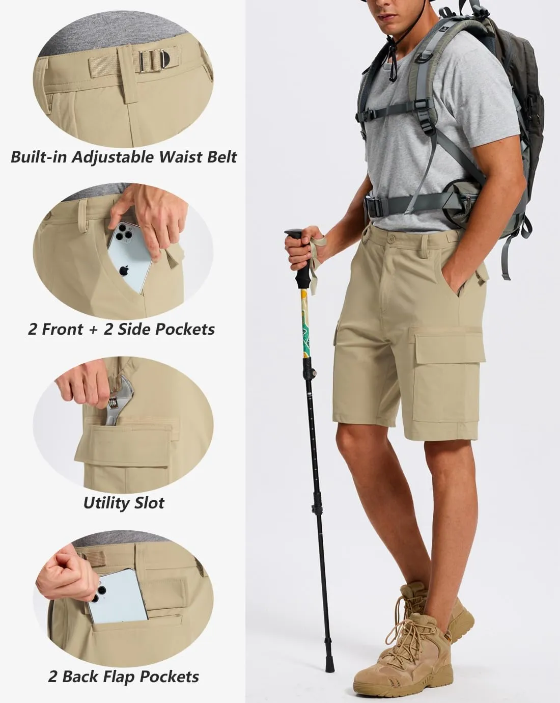 Cargo Shorts for Men ?C Mens Shorts Men Casual with 6 Pockets Summer Lightweight Outdoor Hiking Work Golf