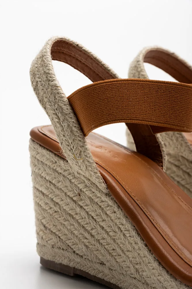Elastic Espadrille Wedge Brown