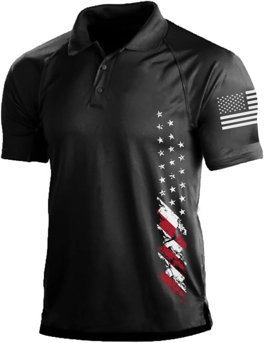 H HYFOL Short Sleeve Polo Shirts for Men Graphic Stretch Casual American Patriotic Raglan Golf Polos for Men