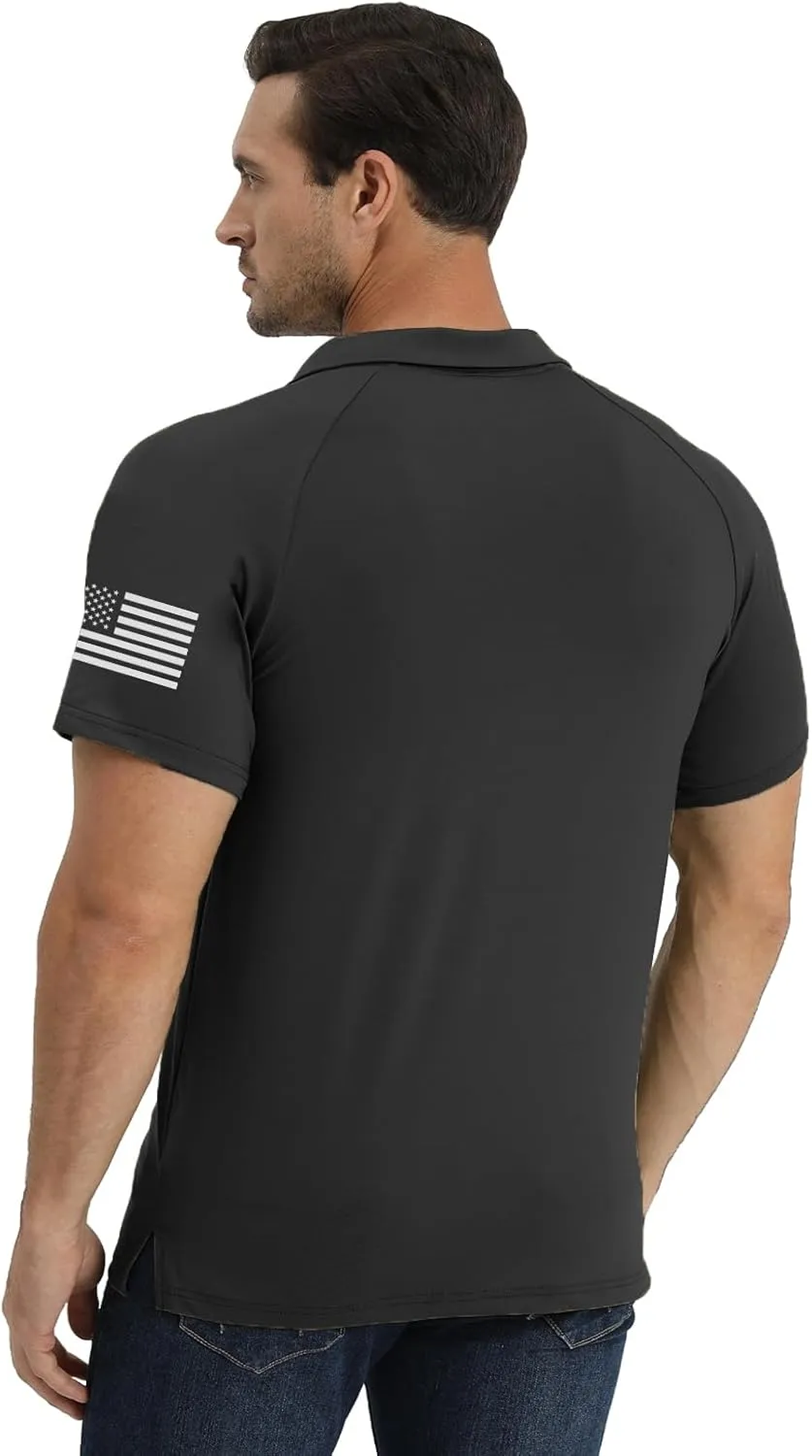 H HYFOL Short Sleeve Polo Shirts for Men Graphic Stretch Casual American Patriotic Raglan Golf Polos for Men