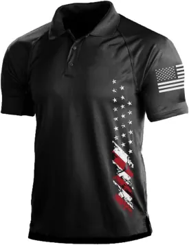 H HYFOL Short Sleeve Polo Shirts for Men Graphic Stretch Casual American Patriotic Raglan Golf Polos for Men