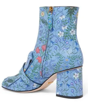 Marmont Fringed Floral-Print Leather Ankle Boots
