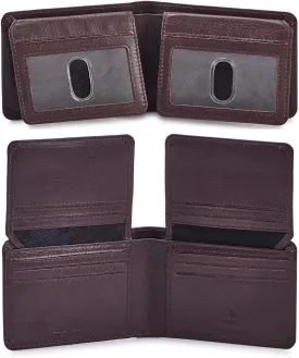 Mens Wallet Real Leather Bifold RFID Blocking High Capacity Card Case with 2 ID Window in Gift Box (Nappa, Chocolate)