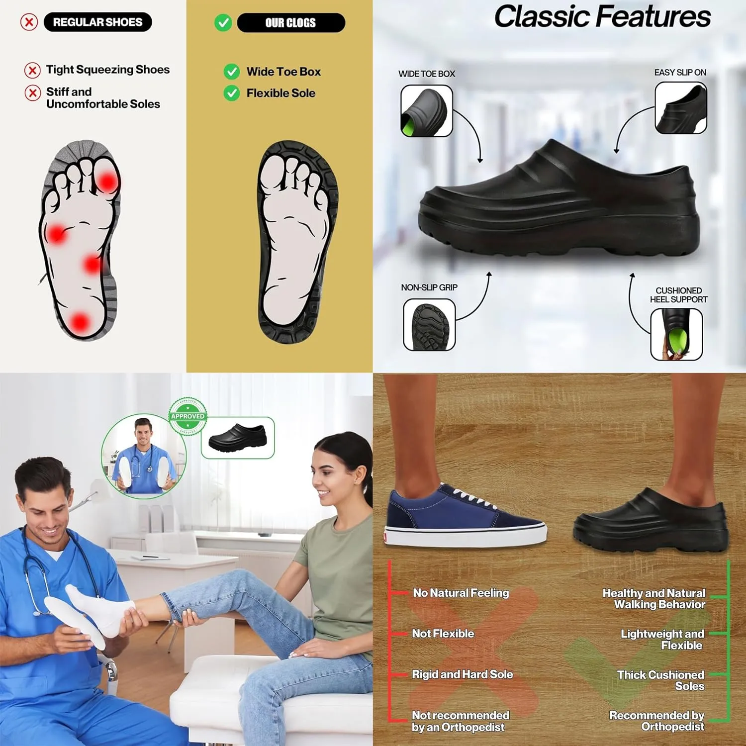 Non Slip Work Shoes for Women Men, Waterproof Slip Resistant Chef Clogs Shoes for Unisex-Adult, Ideal for Kitchen Garden Beach