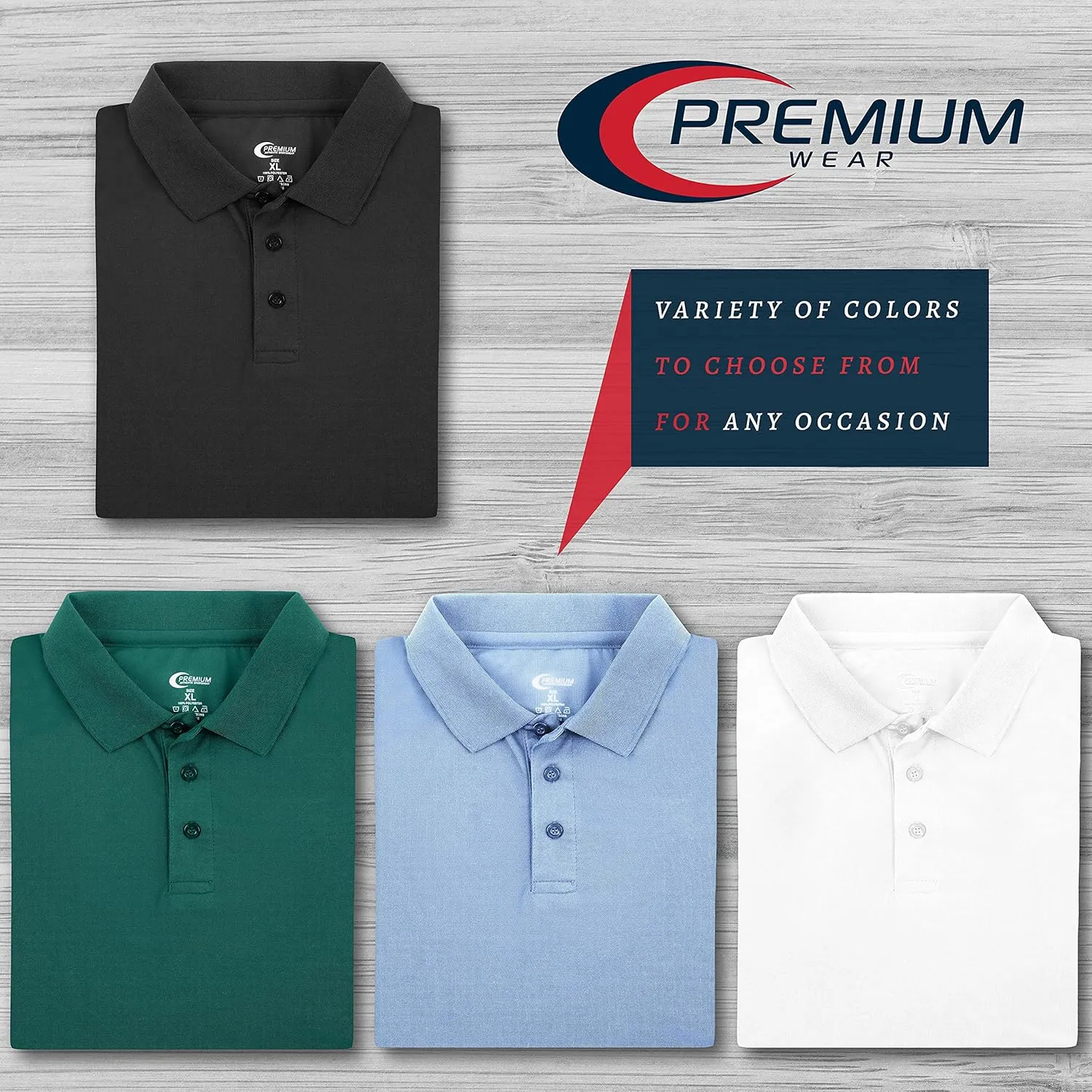 Premium Wear Men's Polo T-Shirt, High Moisture Wicking Dry Fit Performance Short-Sleeve Polo T-Shirt w Collar for Golf Tennis