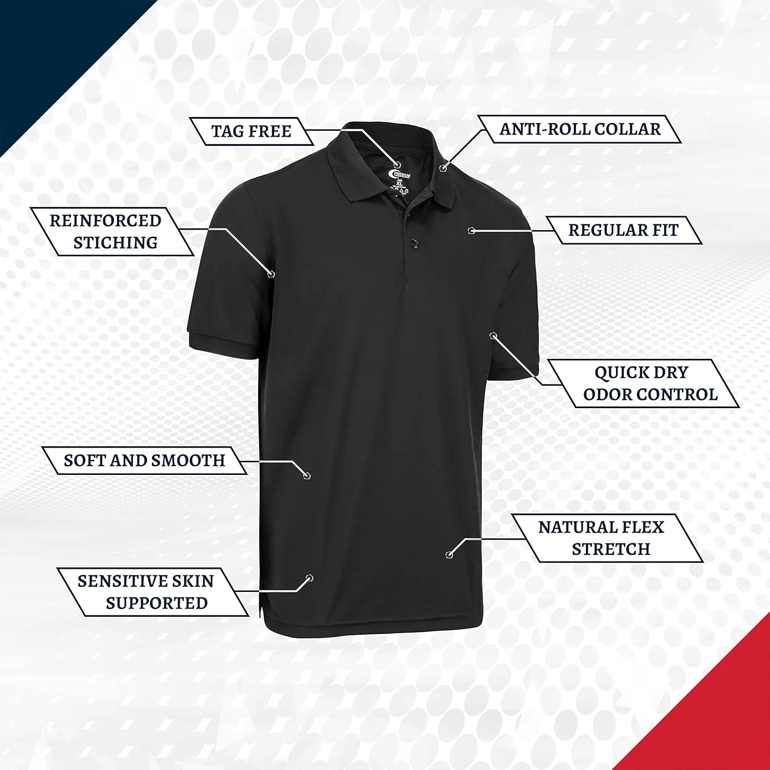 Premium Wear Men's Polo T-Shirt, High Moisture Wicking Dry Fit Performance Short-Sleeve Polo T-Shirt w Collar for Golf Tennis