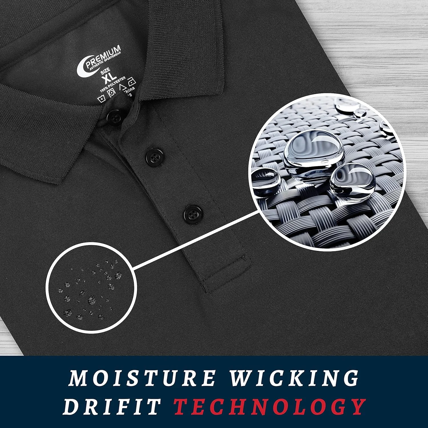 Premium Wear Men's Polo T-Shirt, High Moisture Wicking Dry Fit Performance Short-Sleeve Polo T-Shirt w Collar for Golf Tennis