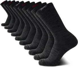 Reebok Men's Crew Socks - 10 Pack Stretch Performance Cushioned Crew Socks - Arch Support Athletic Socks for Men (6-12.5)