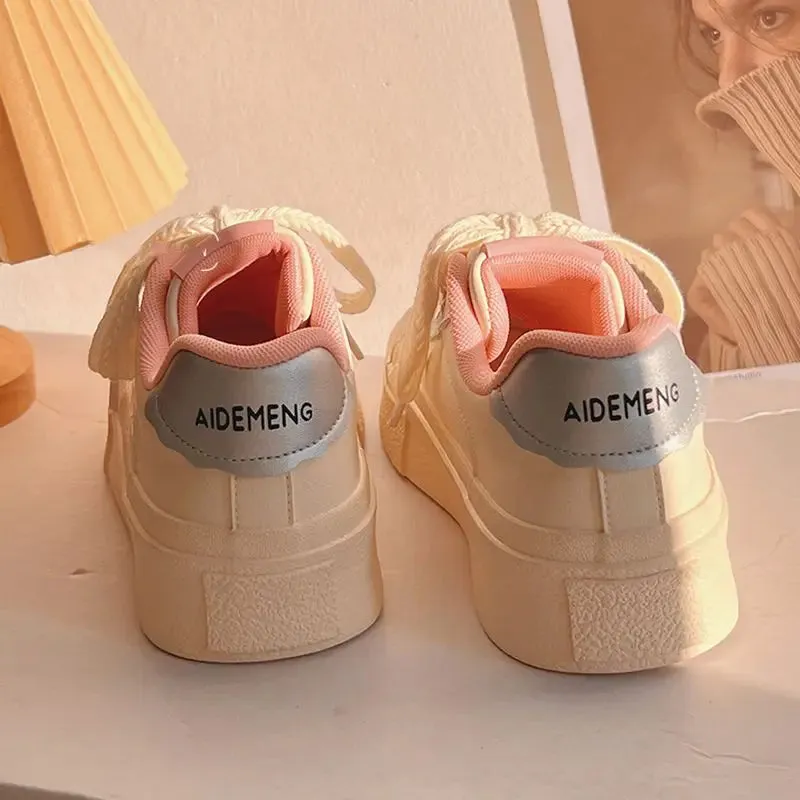 Sohiwoo Winter Women Breathable Cute Beige Sneakers Patchwork Shoes Thick Heel Sneakers Casual Running Platform Y2K Lolita Sports Shoes
