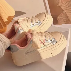 Sohiwoo Winter Women Breathable Cute Beige Sneakers Patchwork Shoes Thick Heel Sneakers Casual Running Platform Y2K Lolita Sports Shoes