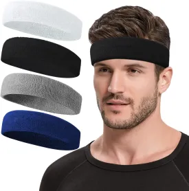Sweatbands Sports Headband for Men & Women, Moisture Wicking Hairband Athletic Towel Headbands Cotton Head Sweat Bands for Running, Cycling, Yoga, Spa