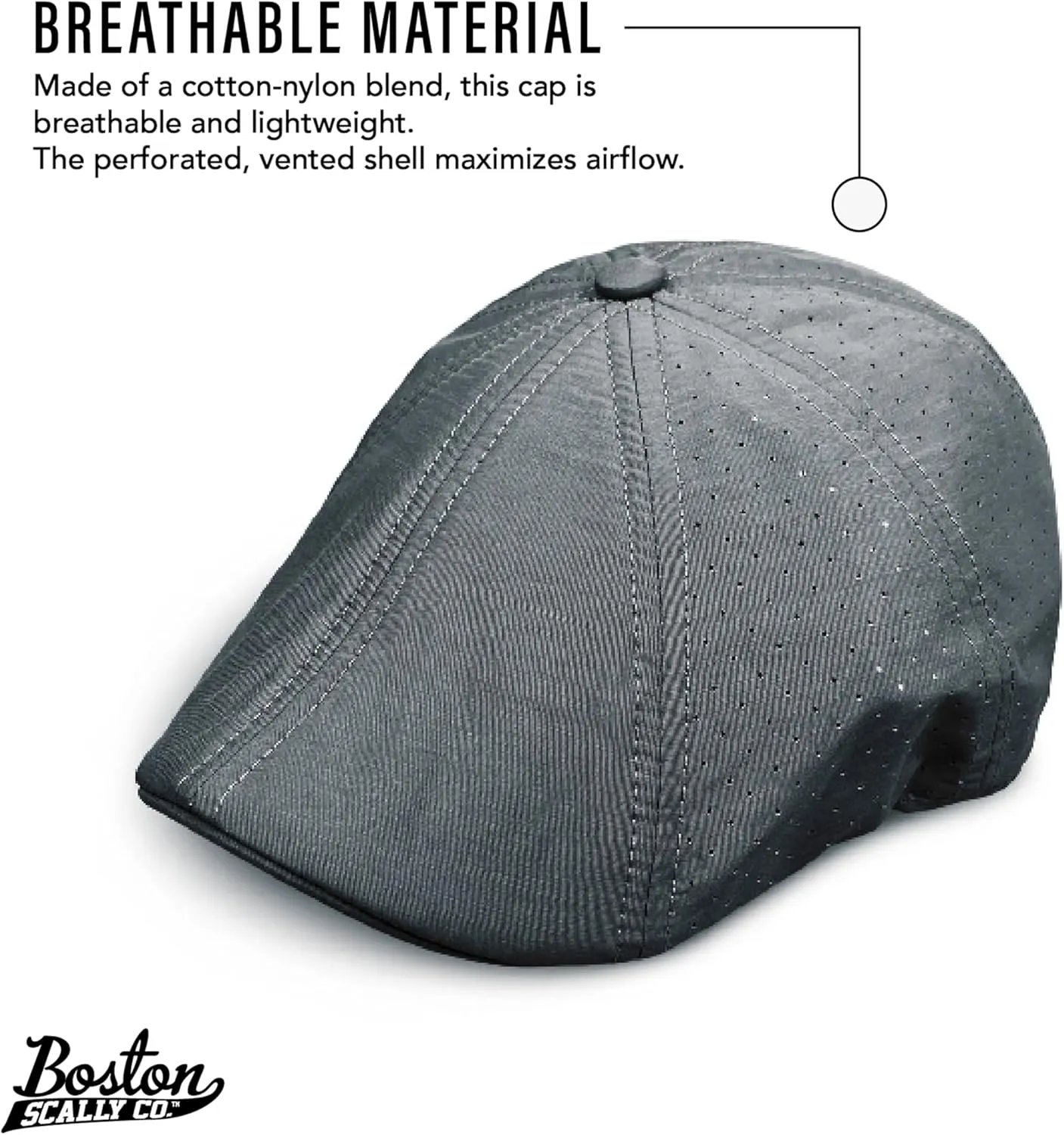 The Original Cool Air Boston Scally Cap - Breathable Newsboy Flat Cap - 8 Panel Fitted Hat for Men - Dark Grey