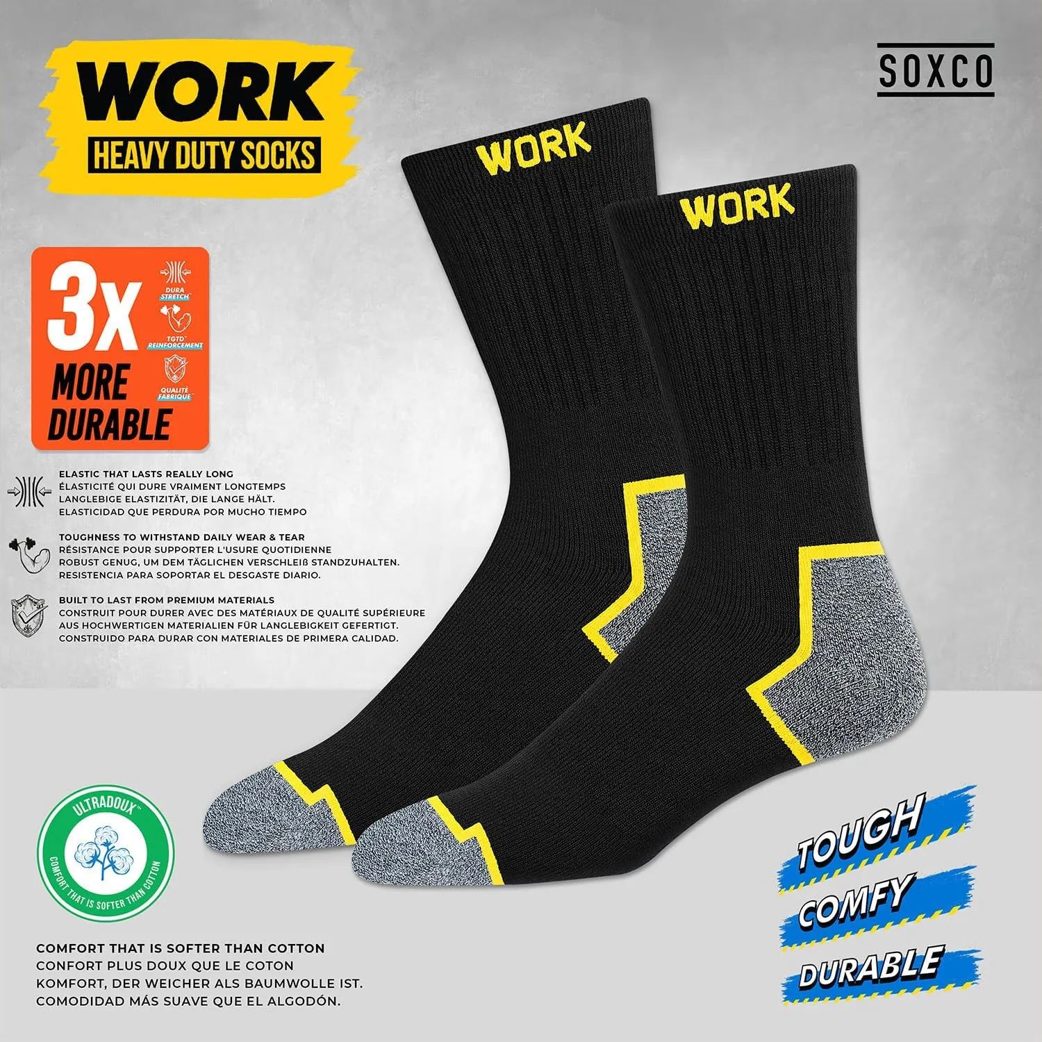 WORK Socks for Men Crew Length Black Socks 10 Pairs